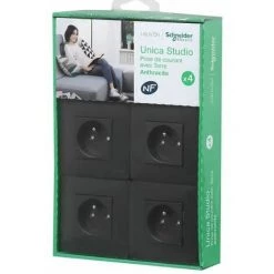 SCHNEIDER Lot De 4 Prises 2P+T 16A Anthracite Unica