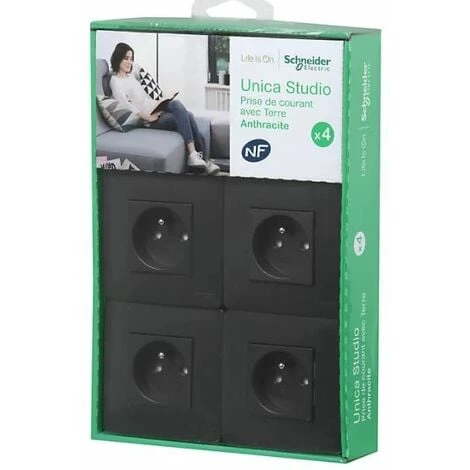 SCHNEIDER Lot De 4 Prises 2P+T 16A Anthracite Unica 3 SCHNEIDER Lot De 4 Prises 2P+T 16A Anthracite Unica