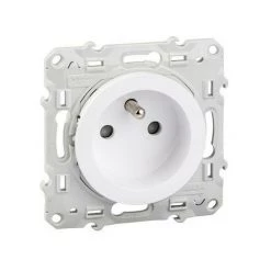 SCHNEIDER Odace Prise De Courant 2P+T Blanc, à Vis, 2 Connexions Rapides Par Pôle