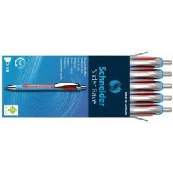 Schneider Slider Rave Lot De 5 Stylos à Bille Rétractables Et Rechargeables Avec Technologie Viscoglide Encre Rouge