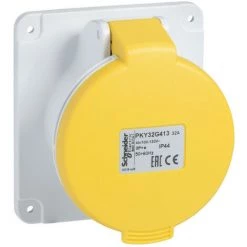 SCHNEIDER PratiKa - Socle De Prise Industrielle Droite 32 A - 3P+N+T - 100-130 V CA - IP44 (PKY32G415)