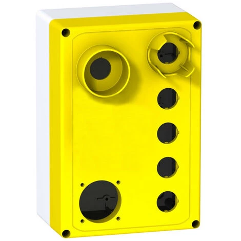 SCHNEIDER COFFRET VIDE 6 TROUS 22MM 2 AVEC GARDE, COUVERCLE JAUNE ET FOND GRIS 1 PRISE (XALFP0612) 3 SCHNEIDER COFFRET VIDE 6 TROUS 22MM 2 AVEC GARDE, COUVERCLE JAUNE ET FOND GRIS 1 PRISE (XALFP0612)