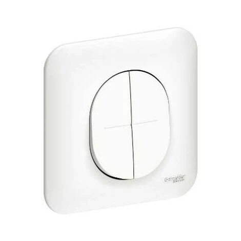 Double Va-et-Vient + Poussoir Schneider Electric Ovalis 10A + Plaque 3 Double Va-et-Vient + Poussoir Schneider Electric Ovalis 10A + Plaque
