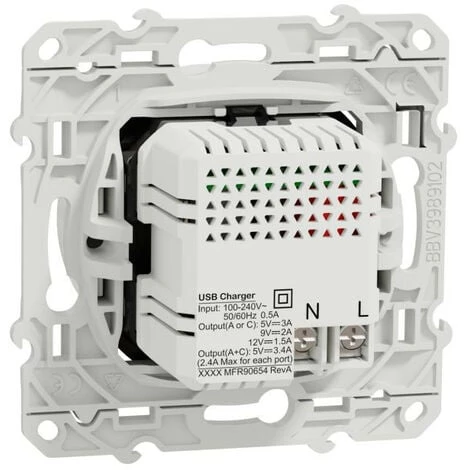 SCHNEIDER Odace - Prise USB Double - Charge Rapide - Type A+C - Blanc - 18W - 3,4A (S520219) 5 SCHNEIDER Odace - Prise USB Double - Charge Rapide - Type A+C - Blanc - 18W - 3,4A (S520219) – Image 3