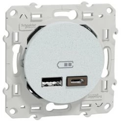 SCHNEIDER Odace - Prise USB Double - Type A+C - Blanc Recyclé - 5 Vcc - 2,4A (S510401)