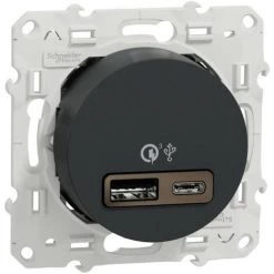 SCHNEIDER Odace - Prise USB Double - Charge Rapide - Type A+C - Anthracite - 18W - 3,4A (S540219)