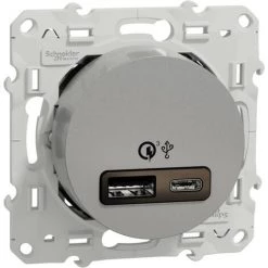 SCHNEIDER Odace - Prise USB Double - Charge Rapide - Type A+C - Aluminium - 18W - 3,4A (S530219)