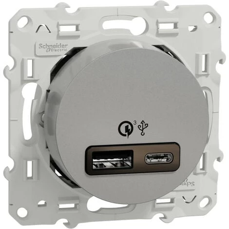 SCHNEIDER Odace - Prise USB Double - Charge Rapide - Type A+C - Aluminium - 18W - 3,4A (S530219) 3 SCHNEIDER Odace - Prise USB Double - Charge Rapide - Type A+C - Aluminium - 18W - 3,4A (S530219)