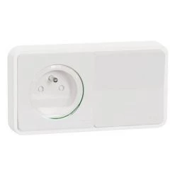 SCHNEIDER MUREVA STYL INTERRUPTEUR VA ET VIENT ET PRISE DE COURANT 2P+T ÉTANCHE COMPLET ENCASTRÉ BLANC IP55
