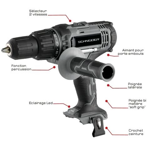 Pack Perçeuse Visseuse à Percussion + 2 Batteries 2Ah SCHNEIDER 50586 4 Pack Perçeuse Visseuse à Percussion + 2 Batteries 2Ah SCHNEIDER 50586 – Image 2