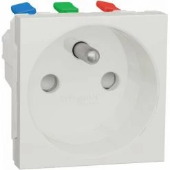 SCHNEIDER Unica - Prise 2P+T - FR - 90° - Raccord Rapide Travers - Blanc Anti - Méca Seul